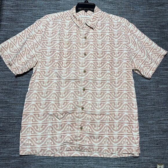 Tommy Bahama Hawaiian Shirt Men's L Red Floral Geometric Short Sleeve Silk - Picture 1 of 12